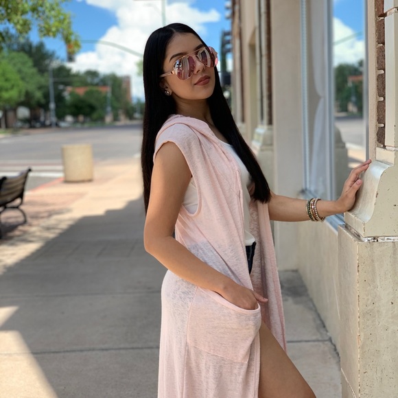 Pink Hooded Sleeveless Long Cardigan NWT - Picture 3 of 6